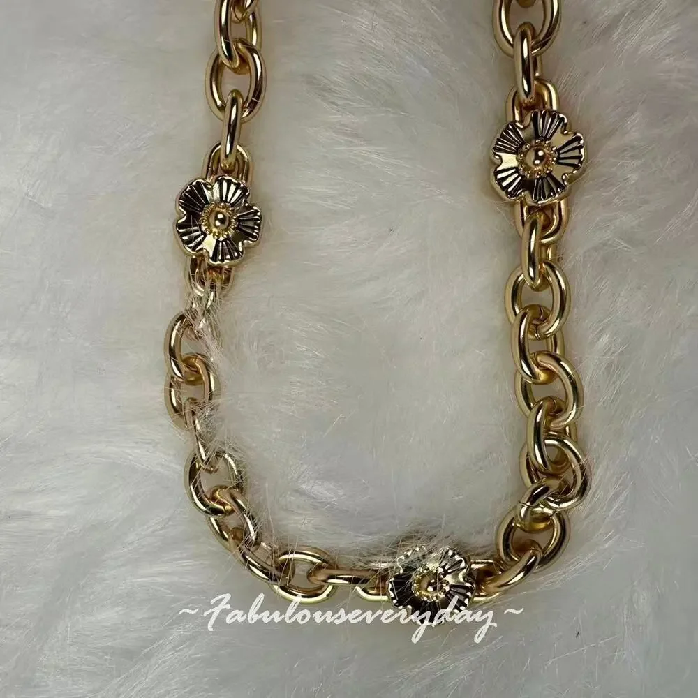 Coach Tea Rose Floral Chain Shoulder strap In Gold CBS66 NWT